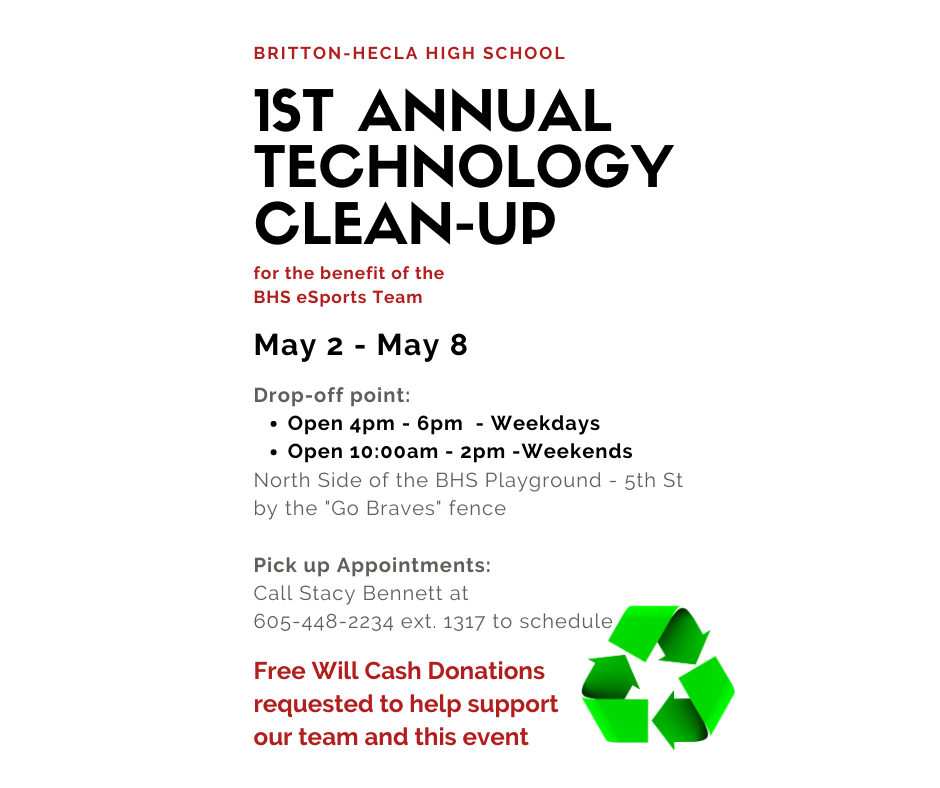 Tech clean up event - May 2 - 8 - Weekdays 4-6pm, Weekend 10am-2pm